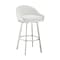 Armen Living Noran Swivel Bar Stool in Brushed Stainless Steel with White Faux Leather 840254335691 - alternate 1